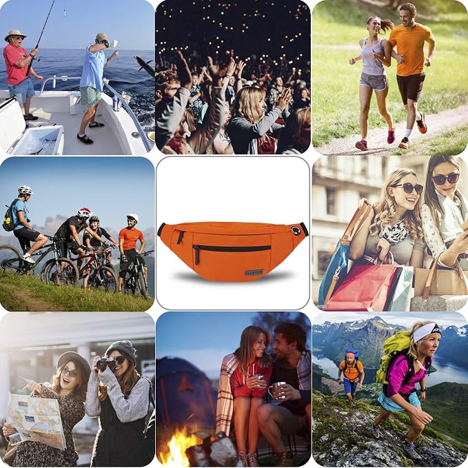 Crossbody Bag for Women Men Orange Shoulder Fanny Pack Hands-Free Wallets | Polyester,4-Zipper Pocket, Adjustable Waist Bag for Workout Traveling Casual Festival