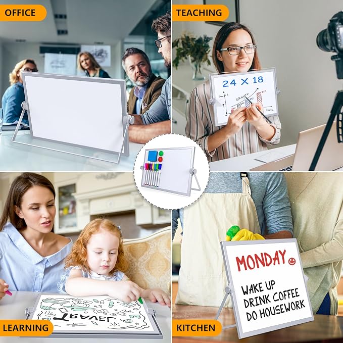 Small Dry Erase White Board,Magnetic Desktop Whiteboard with Stand | Dry Eease Board Mini Easel Double Sided on Table Top with Holder for Kids Drawing, Teacher Instruction