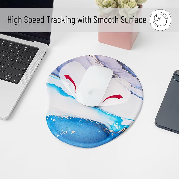 Mr. Pen- Ergonomic Mouse Pad with Wrist Rest, Glacial Blue Marble Design | Breathable Fabric with Memory Foam Cushion, Non-Slip Rubber Base, Gel Mouse Pad with Wrist Support