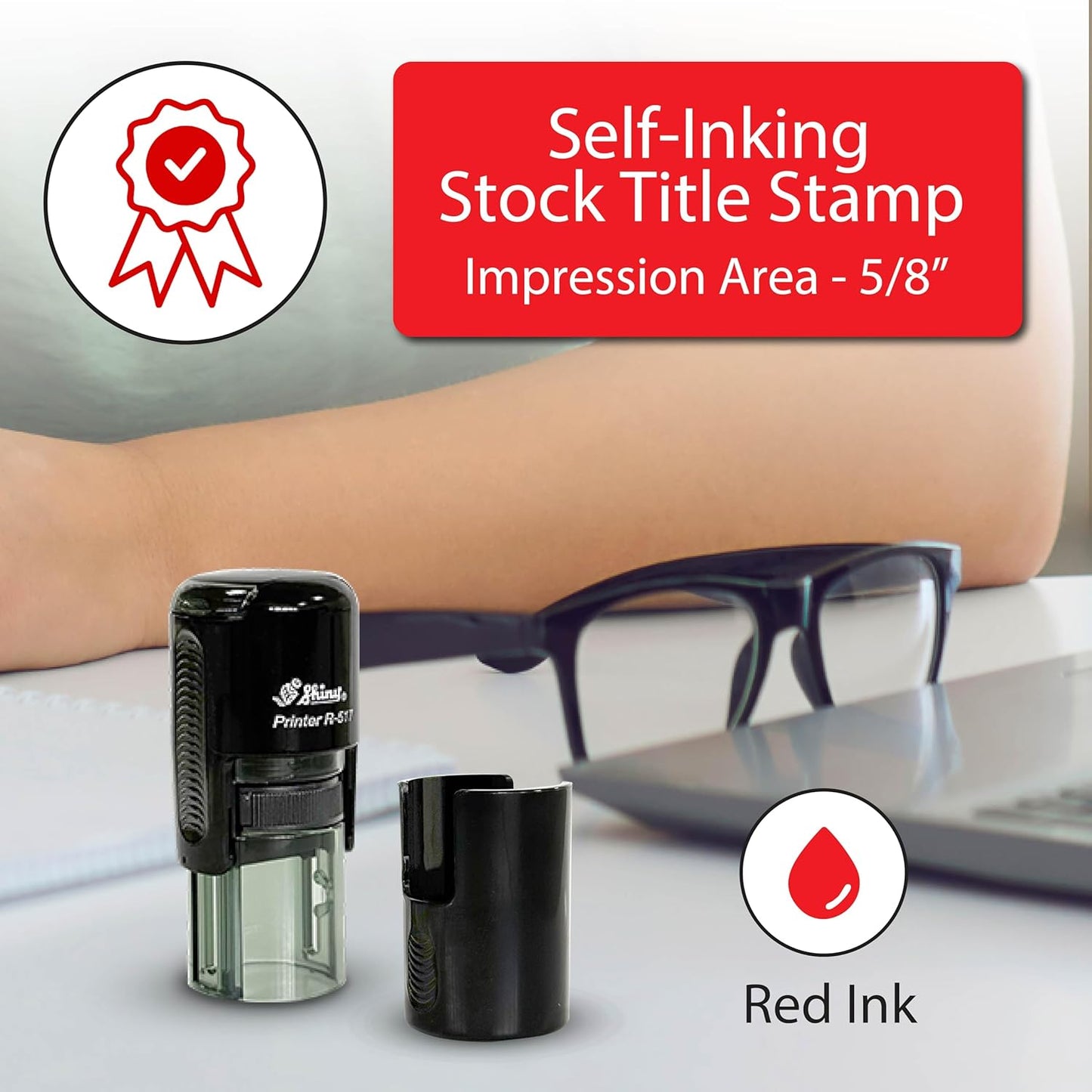 Shiny Ribbon Teacher Stamp, Round Self Inking Stamp for Classroom, Red Ink