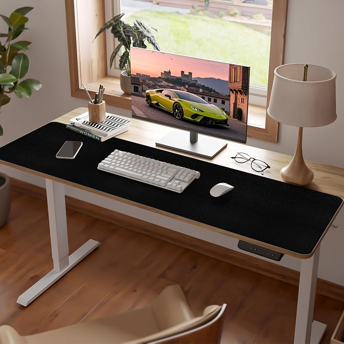 Leather Desk Pad Mat, Large Black Desk Mat, 47.2" x 16.9" | Non-slip and Waterproof Computer Mat, Desk Protector for Office/Home, Desk Accessories