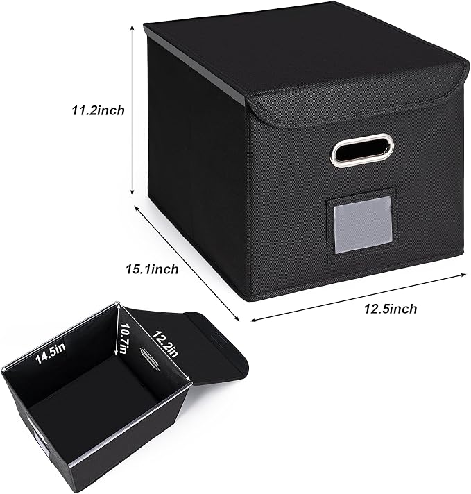 CADONO File Organizer Box with Lid (Dark Green, 14.9 x 12.59 x 10.8 inch) | Large Hanging File Folder Organizer with Plastic Slide, Collapsible Portable Filing Storage Boxes for Office/Decor/Home