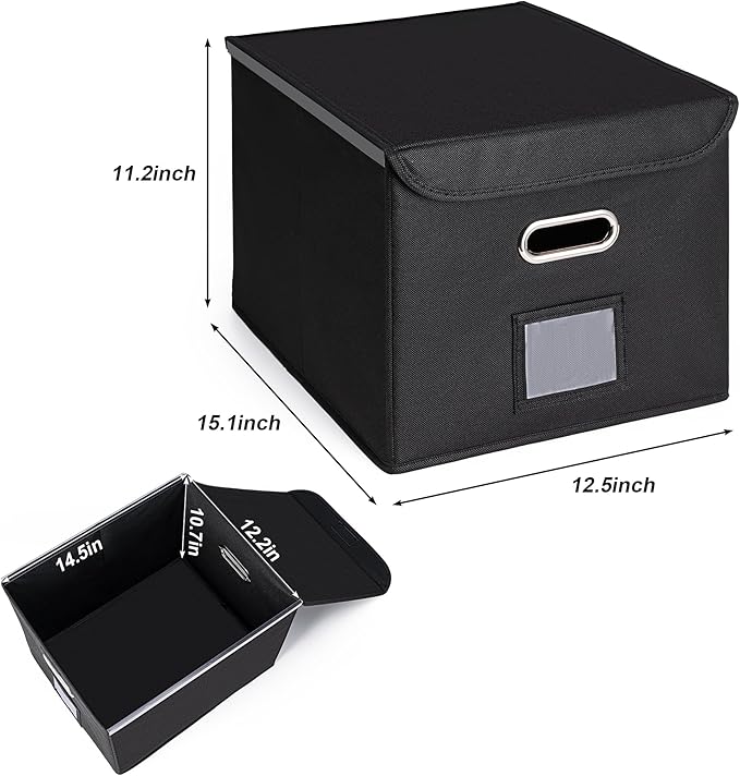 File Organizer Box with Lid (Navy Blue, 14.9 x 12.59 x 10.8 inch, 2-Pack) | Large Hanging File Folder Organizer with Plastic Slide, Collapsible Portable Filing Storage Boxes for Office/Decor/Home