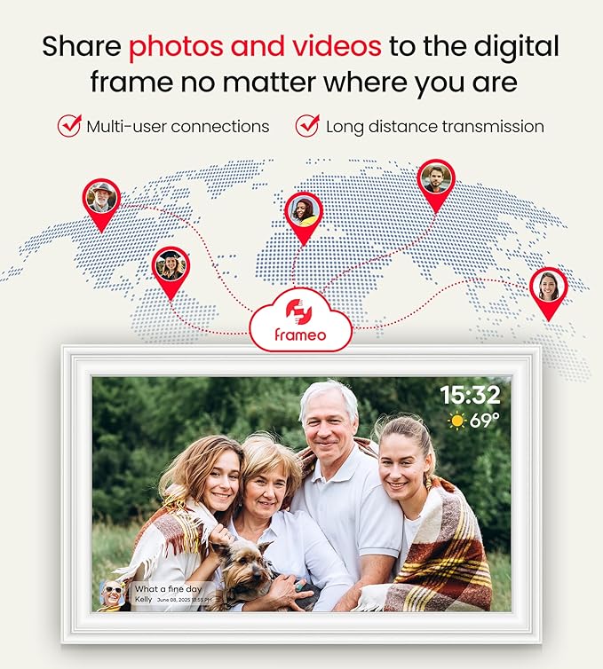 BIGASUO 15.6" Digital Picture Frame, 64GB WiFi Digital Frame Frameo with 1920x1080 FHD IPS Touch Screen, Share Photos Videos via Frameo App, Support SD/USB Drive, Best Gifts for Parents/Grandparents