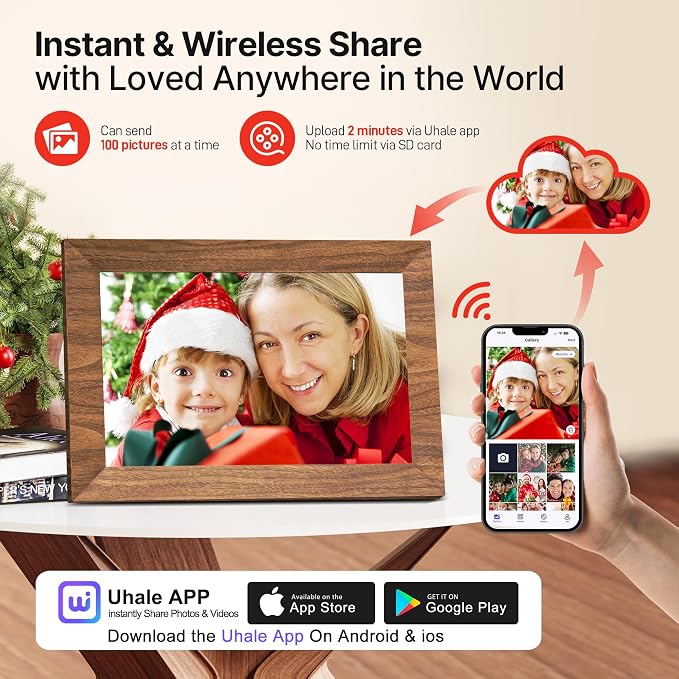 Uhale 2 Pack Digital Photo Frame 16GB Storage 10.1 Inch WiFi Electronic Picture Frame Desktop IPS Touch Screen HD Display SD Card Slot Auto-Rotate Slideshow Share Videos Photos Send Wishes Remotely