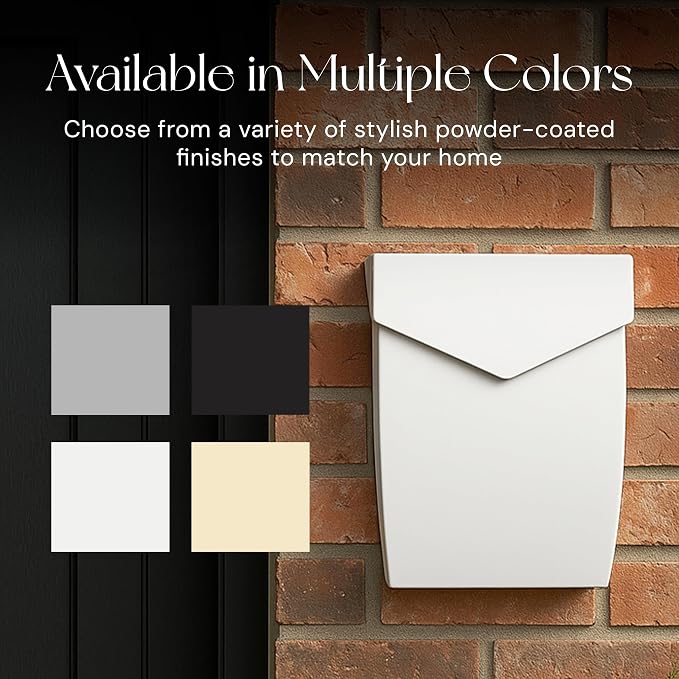 NACH Mailboxes for Outside Wall Mount, 4.8 x 10 x 13 inch White Wall Mounted Mailboxes for Outside, Waterpoof Mailbox for House - The Bradley Large Mail Box