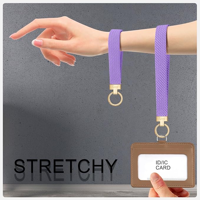 Fishent Stretchy Wristlet Keychain, Cute Key Chain, Woven Wrist Lanyard for Car Keys with 3 Keyrings and D-ring for Women Men