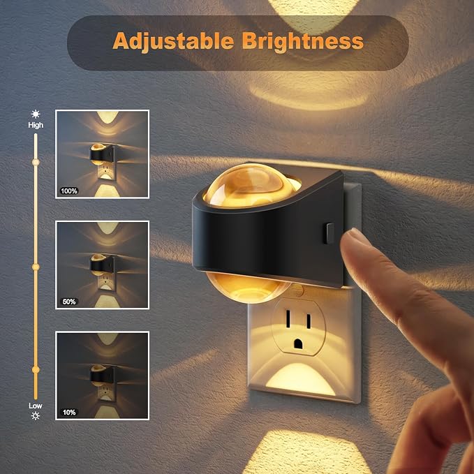 JandCase Night Lights Plug into Wall, 3000K Warm White Projector Night Light, Dusk to Dawn Sensor Night Light Plug in, Dimmable Night Light with Brightness Memory for Bedroom Hallway Stair Nursery