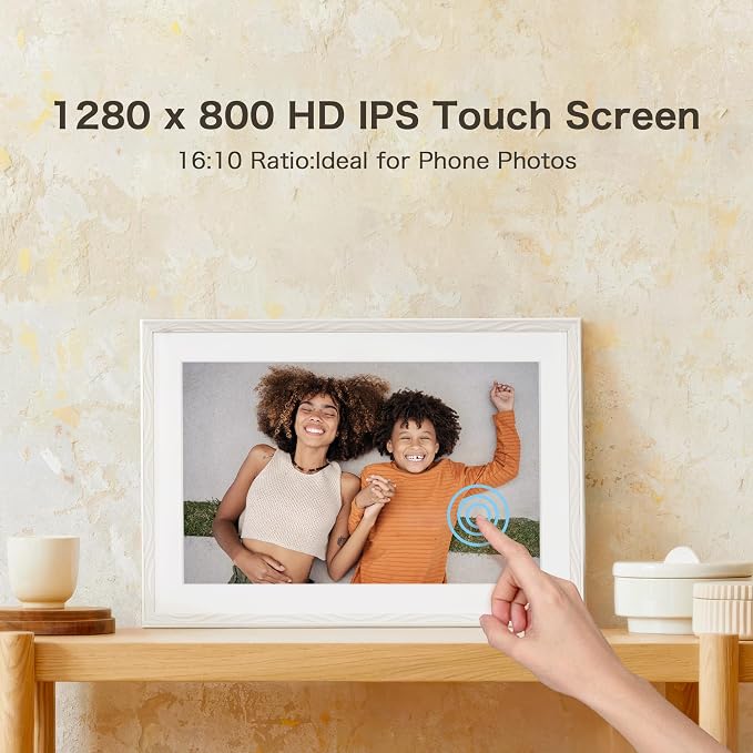 Frameo Digital Picture Frame, 10.1 Inch Digital Photo Frame WiFi, 32GB Memory, Electric Frame Slideshow, 1280 * 800 HD Touch Screen, Wall Mountable, Auto-Rotate, Share Instantly, Gifts for Mom, Women