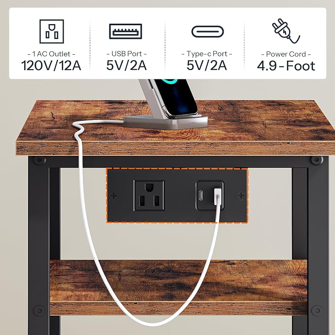 HOOBRO Printer Stand with Hanging File Drawer, Rolling Printer Cart on Wheels, Mobile Filing Cabinet Storage Shelf, Home Office Desk Side Organizer, Rustic Brown and Black BF17UPS01