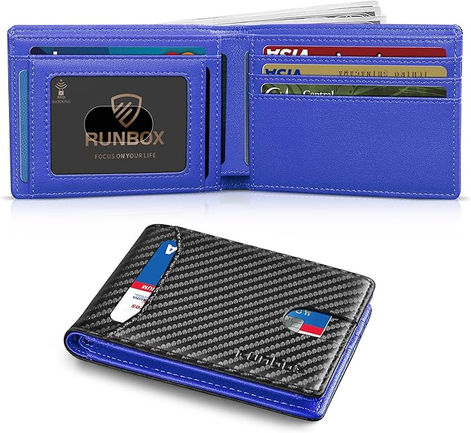 RUNBOX Wallet for Men, Slim Leather Bifold, RFID Blocking Card Holder | Minimalist Front Pocket Design, Credit Card Organizer, Holds 11 Cards, Large Capacity, Thin Profile, Birthday Gifts for Men