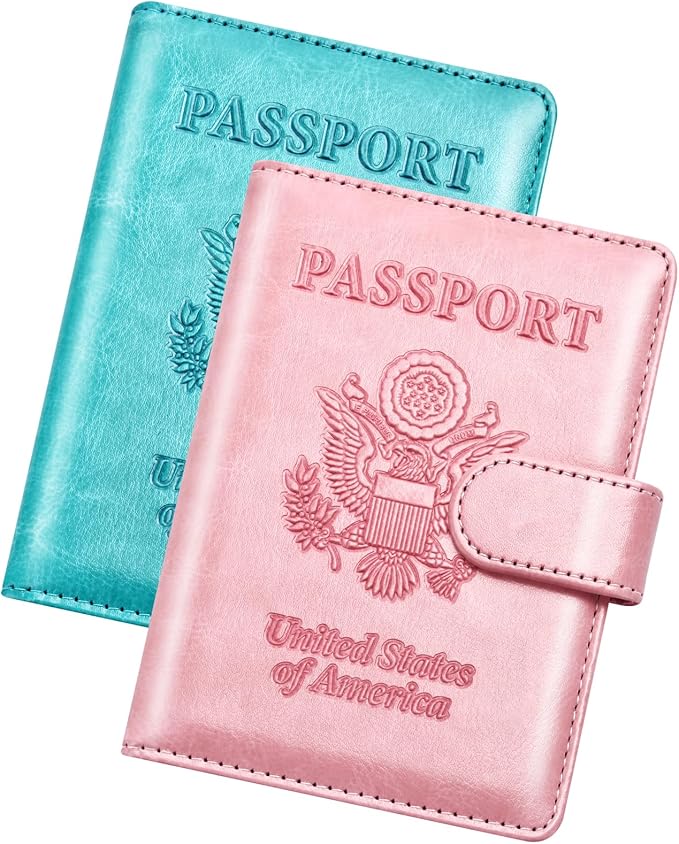 Herain Passport Holder for Travel Essentials, 2 Pcs Passport Cover Wallet Case Travel Gifts Women Men Family, RFID Passports Book Card Holders Travels Cruise Accessories Must Haves