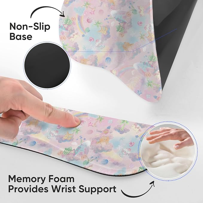 Wrist Rest Support for Mouse Pad Keyboard Set Circle Coaster Gaming Mouse Pad Ergonomic Gel Memory Foam Set for Computer, Laptop, Office, Pain Relief, Comfortably Typing Cute KM-37