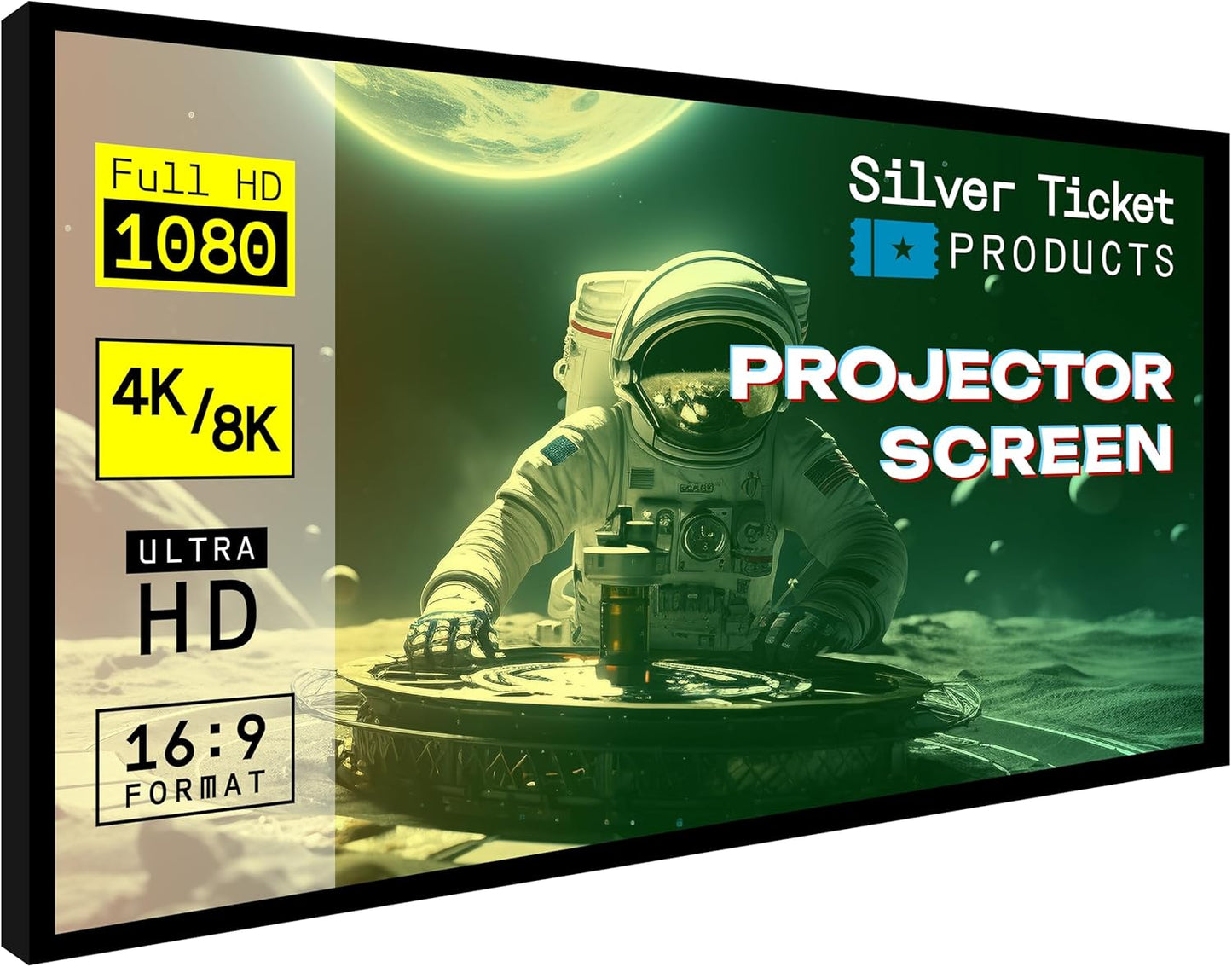 Silver Ticket Products STR Series 6 Piece Home Theater Fixed Frame 4K / 8K Ultra HD, HDTV, HDR & Active 3D Movie Projection Screen, 16:10 Format, 109" Diagonal, White Material STR-1610109