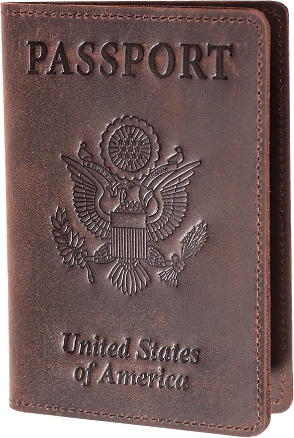 Genuine Leather Passport and Vaccine Card Holder Combo, RFID Blocking, Coffee, Unisex