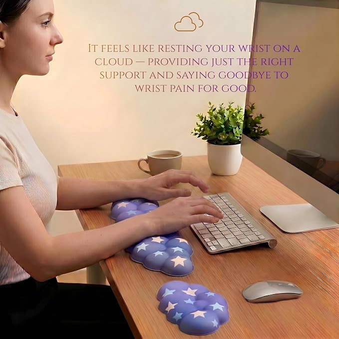 Cloud Wrist Rest for Keyboard & Mouse, Gradient Purple Colorful Star | Memory Foam Arm Rest with Ergonomic Support Fits Full Keyboards and Reduces Typing Fatigue for Office, Gaming and Home Use