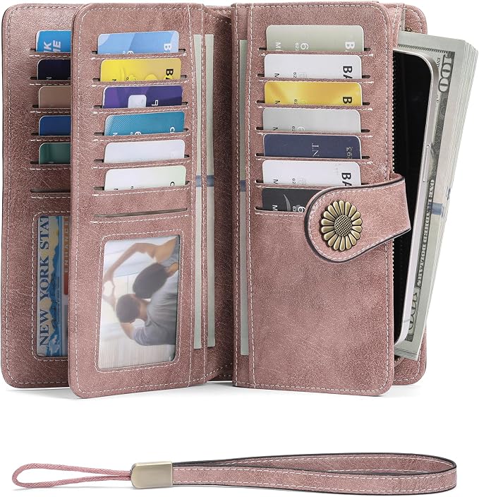 SENDEFN Wallets for Women Leather Credit Card Holder with RFID Blocking Large Capacity Wristlet | with RFID Blocking