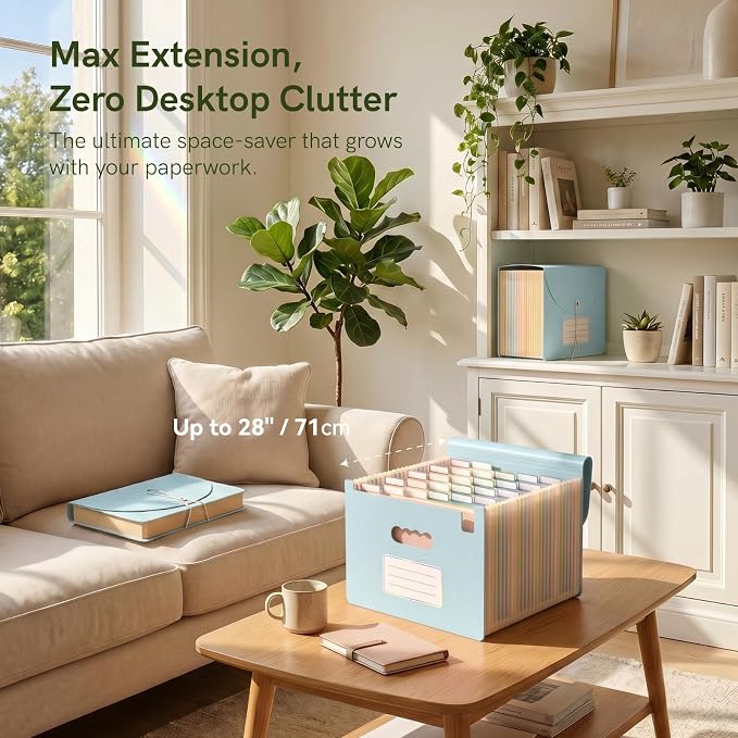 ABC life 26 Pockets Accordion File Organizer, Dusty Blue | Expanding File Folder for Letter/A4 Size, Portable Document Holder with A-Z Tabs for Tax Receipt, School, Home, Office