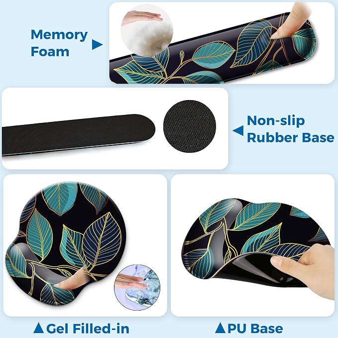 Mouse Pad and Keyboard Wrist Rest Support,Ergonomic Mouse Pad Set | Mousepad With Coaster and Non-Slip PU Base,Pain Relief for Desk Desktop Gaming, Computer,Office -Beach