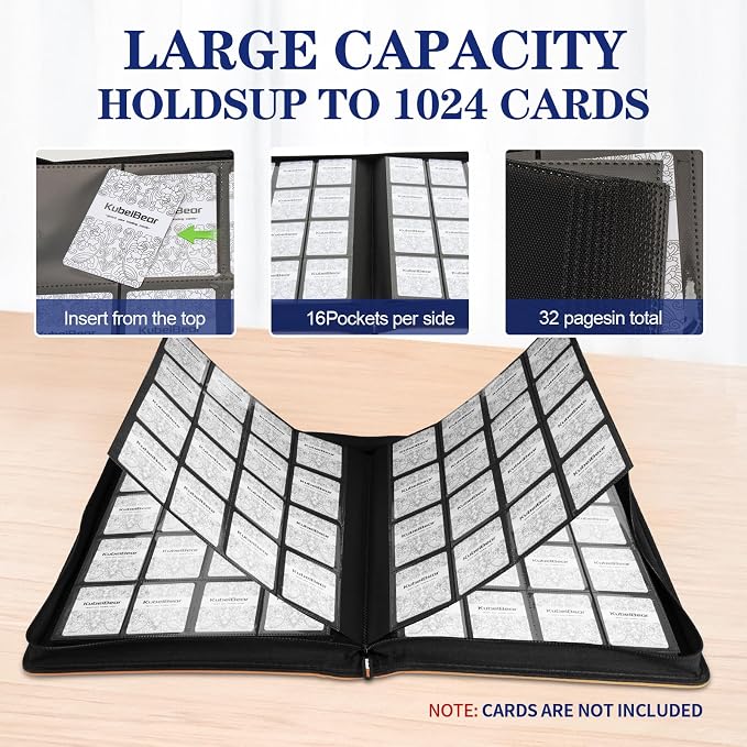 Card Binder – 1024 Capacity, Zippered Trading Card Holder for MTG, Sports & Collectible Cards – Acid-Free, Durable & Travel-Friendly Storage (Red dots, 16 Pocket)