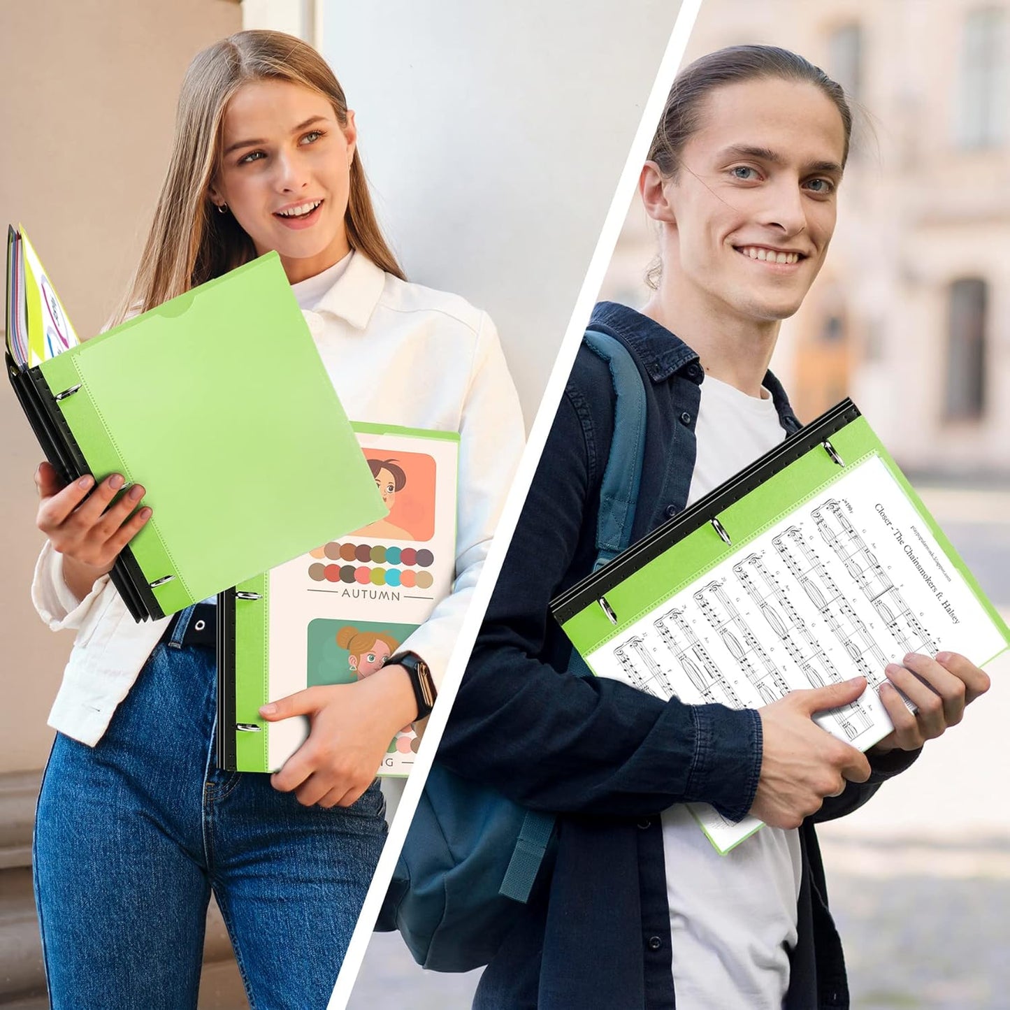 WOT I 2-Pack Telescoping 3 Ring Binder Notebooks - Customizable Cover, 5 Dividers & Pocket Folder in One Slim Organizer (60 Sheets Included), Green