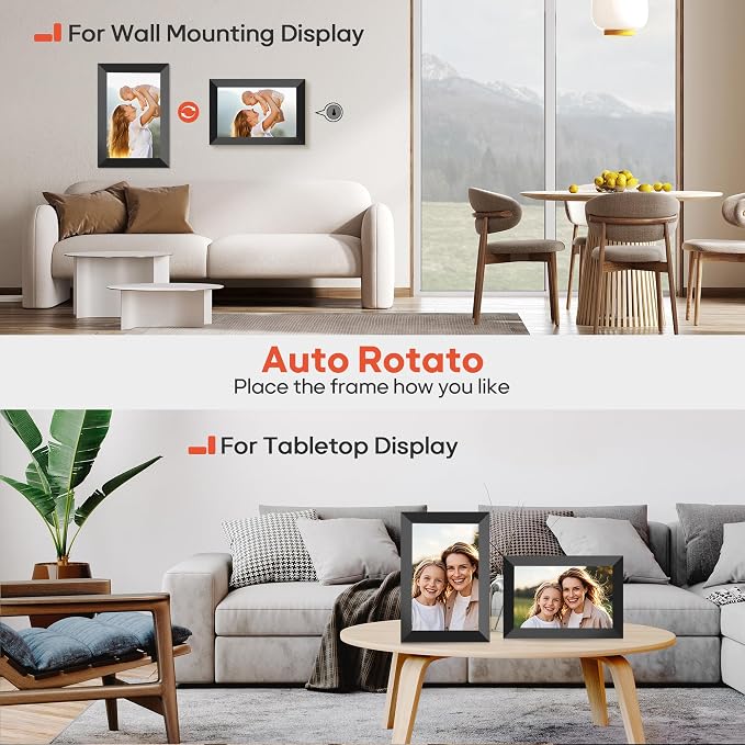 BIGASUO Digital Picture Frame, 10.1" Frameo Digital Frame WiFi with 32GB Memory, 1280x800 IPS Touch Screen, Send Photos/Videos from Your Phone Anywhere, Photo Gifts for Parents and Grandparents 2 Pack