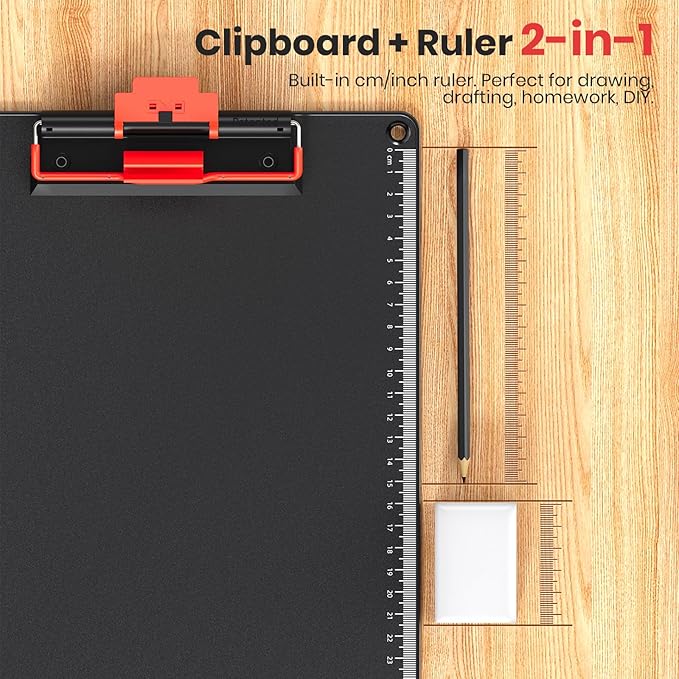 Clipboard with Pen Holder, Aluminum Frame & 2-in-1 Upgraded Clip, A4 Size 12.5 x 9 Inch, Heavy Duty Portable Writing Board with Anti-Slip Backing, for Office School Classroom Doctor Coach(4 Pack)