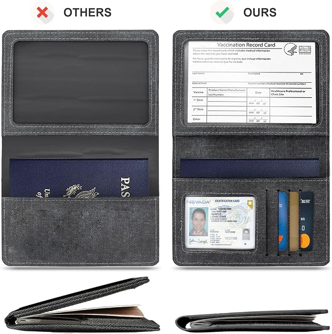 2 Pack Vaccine Card Holder,Passport And Vaccine Card Holder Combo-Purple&Black