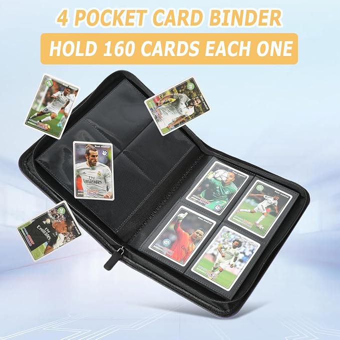 4 Pocket Ringless Side Loading Trading Card Binder, 160 Cards PU Fixed Page Zipper Card Album for TCG Sports Game Cards, Not Fit Top Loaders (Pink)