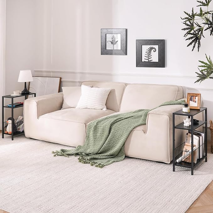 Yoobure Narrow Side Table with Storage Basket, Small End Table for Small Spaces, Skinny Side Tables Living Room Bedroom Office, Slim Nightstand 3 Tier Bedside Table Space-Saving for Magazine, Black