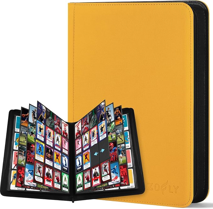 1000+ Pockets Trading Card Binder, 16 Pocket Zipper Binder Card Album, 32 Pack Double-sided Side Loading Non-Ring Card Binder, Card Holder Folders for MTG, TCG, Game Cards & Sports Cards, Yellow
