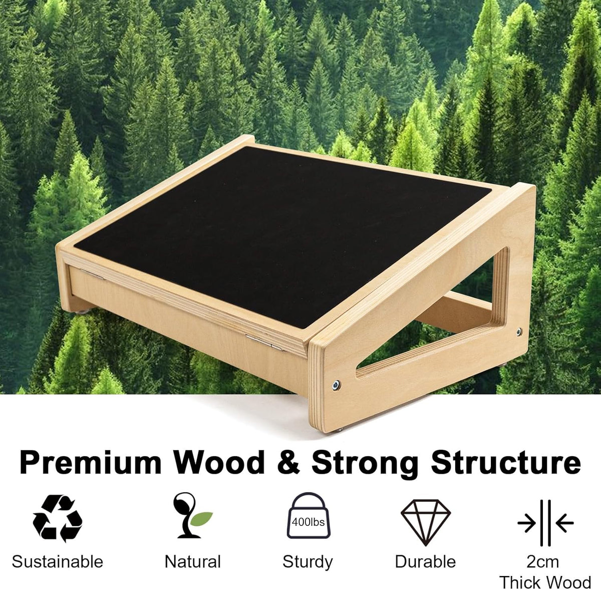 WOOD CITY Foot Rest for Under Desk at Work, 3 Heights Adjustable Footrest with Silicone Surface, 2 in 1 Foot Stool Improve Posture, Reduce Fatigue & Pain, Ideal for Home/Office/Gaming (Natural)