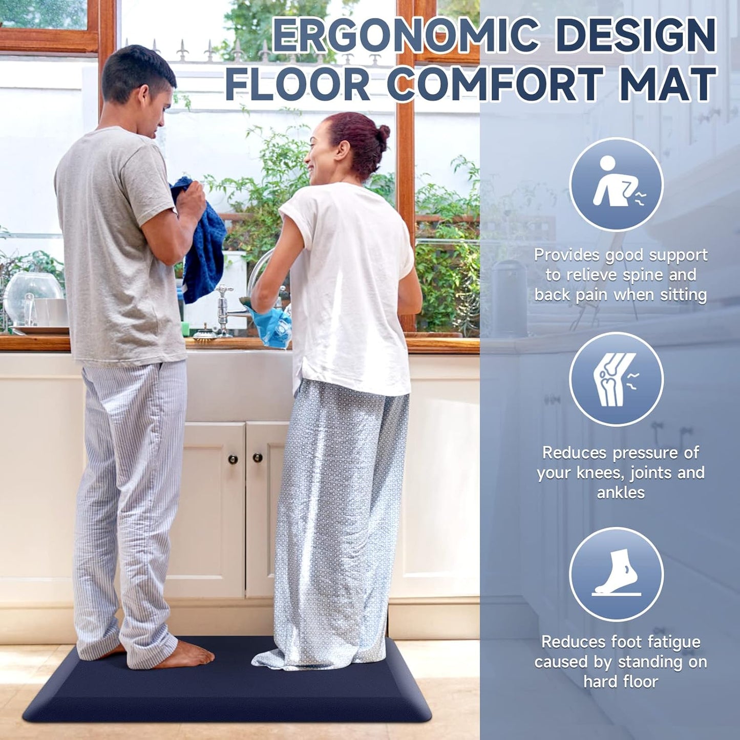 4/5 Inch Thick Kitchen Mats for Floor, StepRite Kitchen Rug for Standing Desk, Non-Slip, Thicker, Stain Resistant, Waterproof, Comfort Anti Fatigue Floor Mat for Home, Kitchen, Office - Blue,70*24''