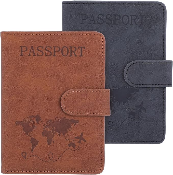 2 Pack Passport Holder for Travel, Passport Wallet Cover Case Waterproof | RFID Blocking Passport Holder with Pen Holder Travel Essential, Passport Book Holders for Women and Men(C)