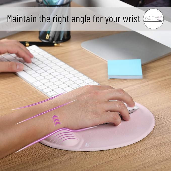 Mr. Pen- Ergonomic Mouse Pad with Wrist Rest | Blush Pink Breathable Fabric with Memory Foam Cushion, Non-Slip Rubber Base, Gel Mouse Pad with Wrist Support