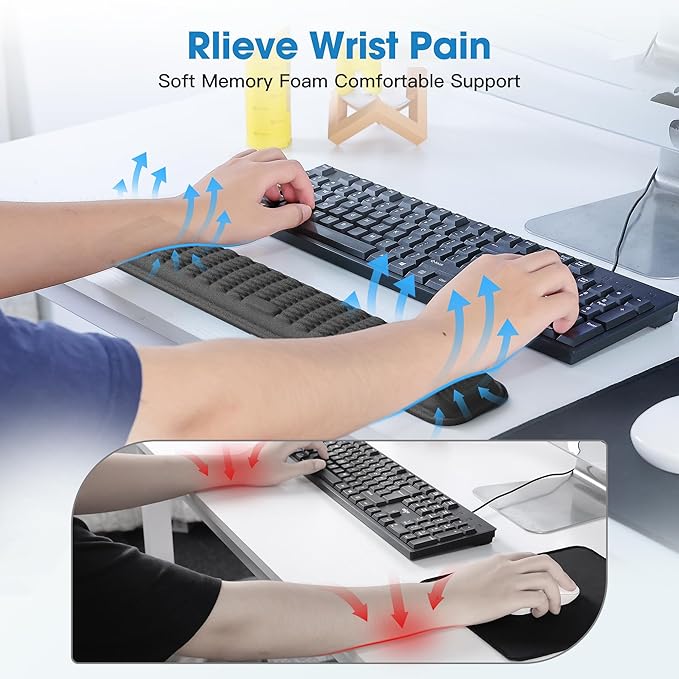 MEKASS Keyboard Wrist Rest, Soft Memory Foam Wrist Support, Keyboard Hand Rest Pad for Wrist Pain Relief, Keyboard Wrist Guard for Long Hours of Work, Gaming, Studying（Classic Black）