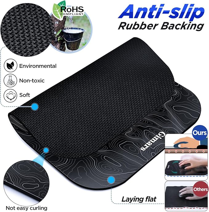 Gimars Large Smooth Superfine Fibre Memory Foam Ergonomic Mouse Pad Wrist Rest Support Mousepad with Nonslip Base for Laptop, Computer, Gaming & Office,Free Coaster Include-Topographic Map