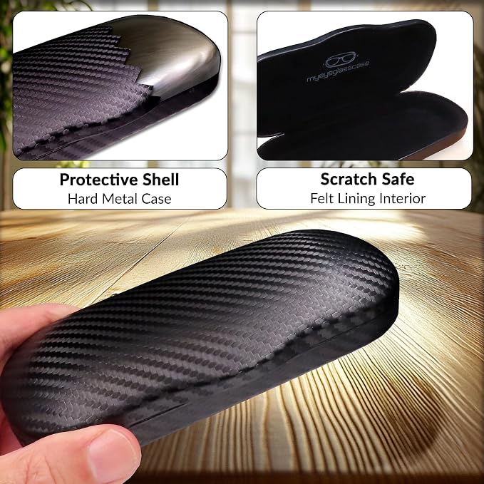 MyEyeglassCase Men's Medium Glasses Case - Classic Eyeglasses Hard Shell Holder, Elegant Easy Open Lip with Pouch and Cloth
