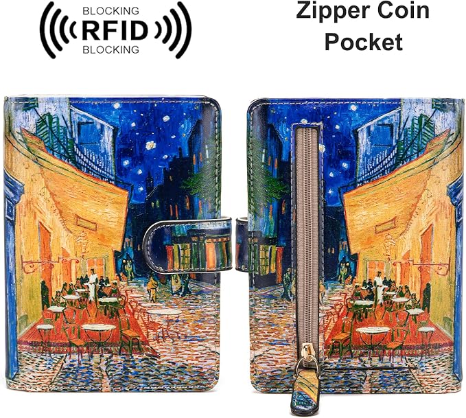 Passport Holder for Travel Essentials, RFID Blocking Passport Wallet Cover with Magnetic Closure, Passport Book Holders for Women and Men (Cafe Terrace at Night)