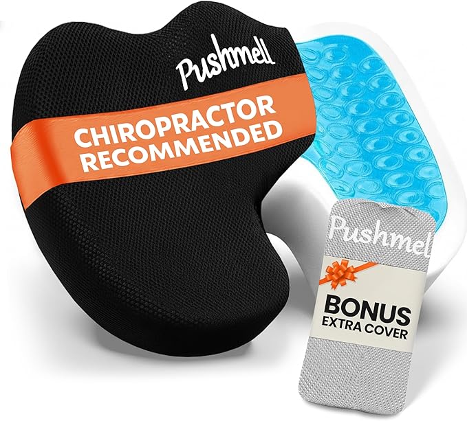 Premium Memory Foam Gel Seat Cushion for Tailbone, Coccyx, Back & Sciatica Pain Relief – Fits 17.5” x 14” Seats, Ergonomic Office Chair Cushions for Desk, Home, Car – Includes Bonus Extra Cover