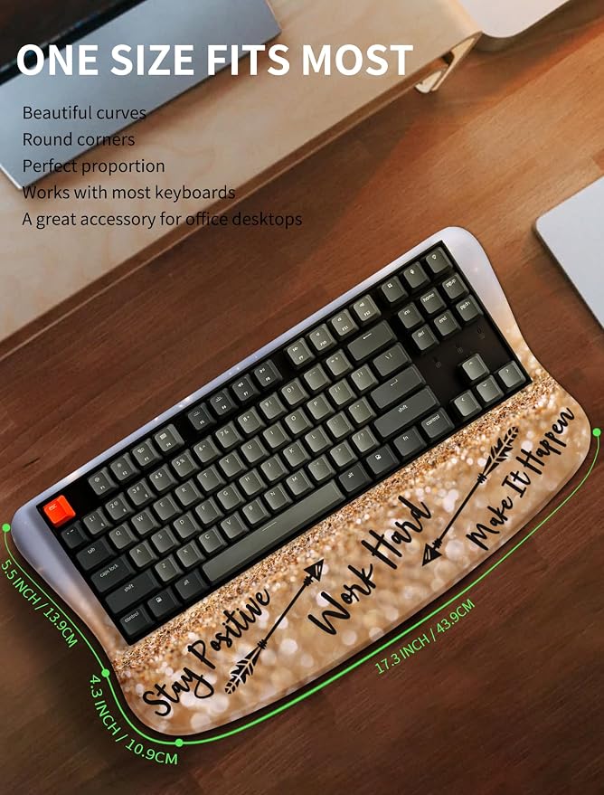 Ergonomic Wave Wrist Rest with Keyboard Stand, Cushioned Palm Rest, Comfortable Integrated Memory Foam for Natural Typing and Relieve Wrist Pain, Stay Positive