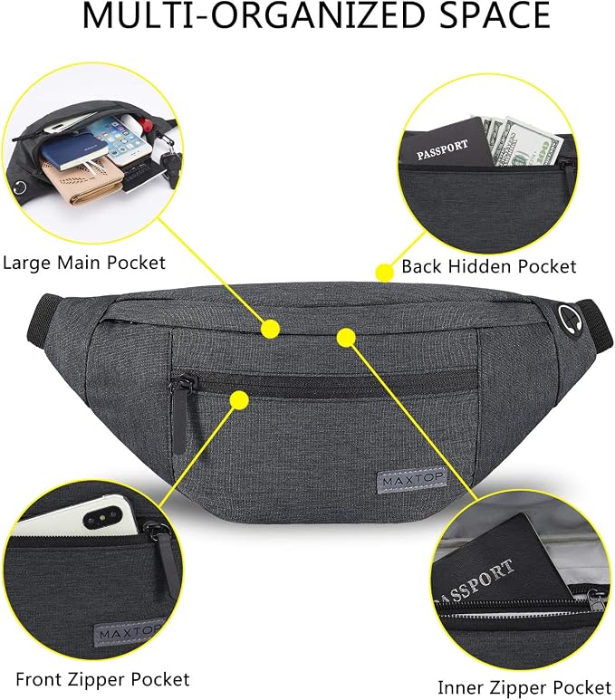 Small Crossbody Fanny Pack Women Men Shoulder Sling Bag Carrying All Phones | 4-Zipper Pockets,Polyester,Versatile,Gifts for Enjoy Sports Festival Workout Traveling Running Casual Hands-Free Waist Pack