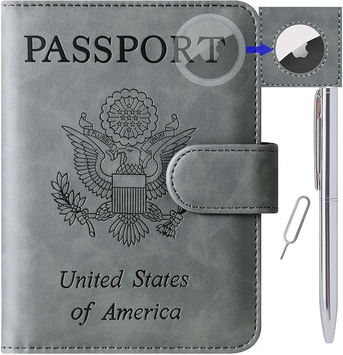 LOHASLIFE Airtag Passport Holder for Travel Essentials, Passport Cover | Wallet, Leather Rfid Blocking Card Case, Travel Accessories, Vacation Luggage Must Haves, for Men Women