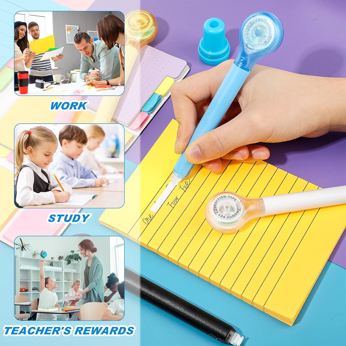 10 Pack Correction Tape Pen Correctional Ink Tape Push Pull Protective, Easy to Use Applicator for School Office Supplies, 0.2 x 236 Inch(Bright Color)
