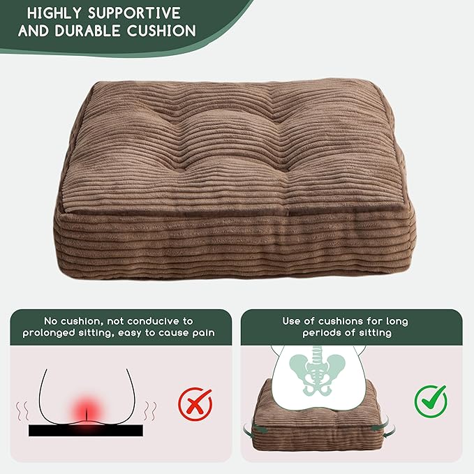 Tufted Corduroy Recliner Seat Cushion for Elderly, High Density Foam Large Square Seat Cushion for Recliner Chair, Floor Pillow, Office Chair, Car, No Pressure on Thighs, 20x20x4