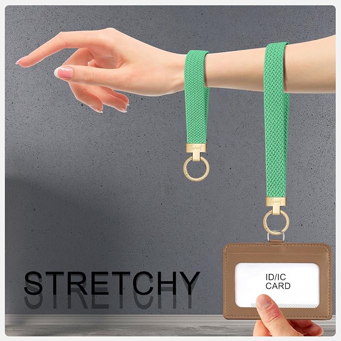 Fishent Stretchy Wristlet Keychain, Cute Key Chain, Woven Wrist Lanyard for Car Keys with 3 Keyrings and D-ring for Women Men