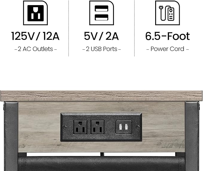 TUTOTAK C Shaped End Table with Charging Station, Side Table for Sofa | Couch Table with Storage Bag, TV Tray with 2 USB Ports and Outlets, Living Room and Bedroom, Greige TB01BG024