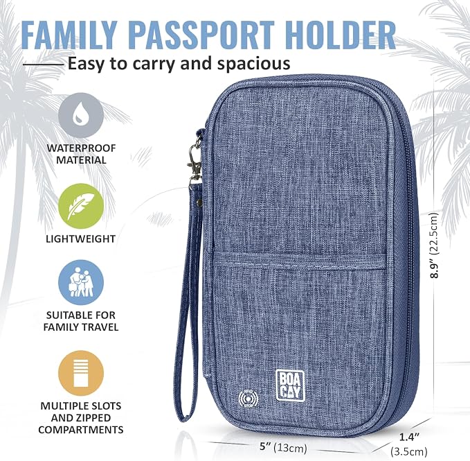 Travel Document Organizer with RFID, Family Passport Holder, Wallet for Women & Men, Portable & Waterproof Case for Cards, Boarding Pass, Money