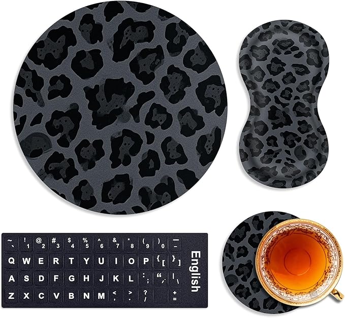 Mouse Pad+Mouse Wrist Rest Support Set+Coaster,Memory Foam Ergonomic Easy Typing Pain Relief,Non-Slip Rubber Base Small Mousepad for Computer,Laptop,Home & Office,Leopard Print