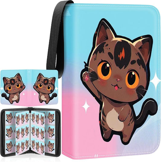 Premium 4 Pocket Trading Card Binder,400 Capacity with 50 Removable Sleeves | PU Leather Zipper Album Book for Sports Cards, Game | Card Storage & Organization for Girls Collector Pink Blue